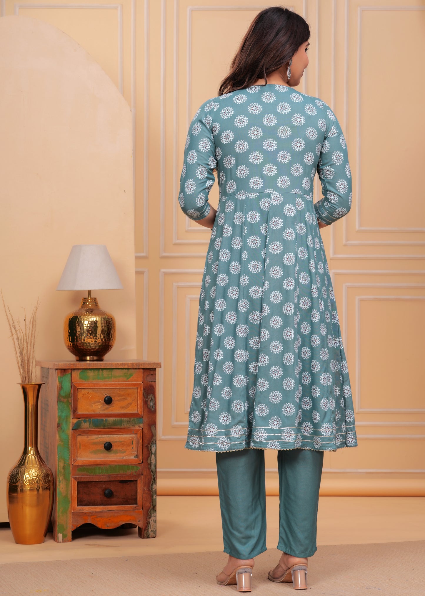 Women's Rayon Printed Anarkali Kurta Set with Embroidered Yoke and Chiffon Dupatta
