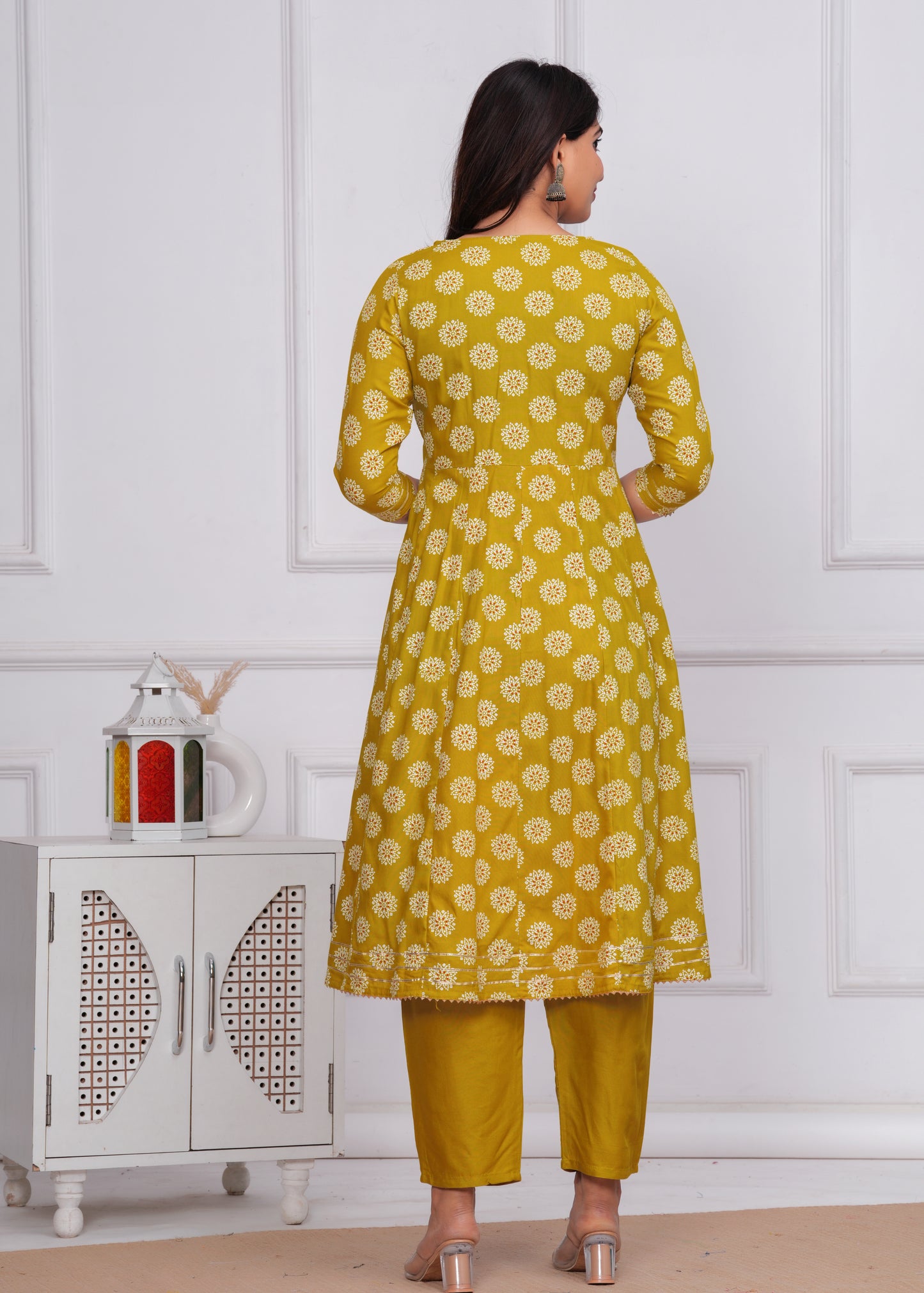 Women's Rayon Printed Anarkali Kurta Set with Embroidered Yoke and Chiffon Dupatta