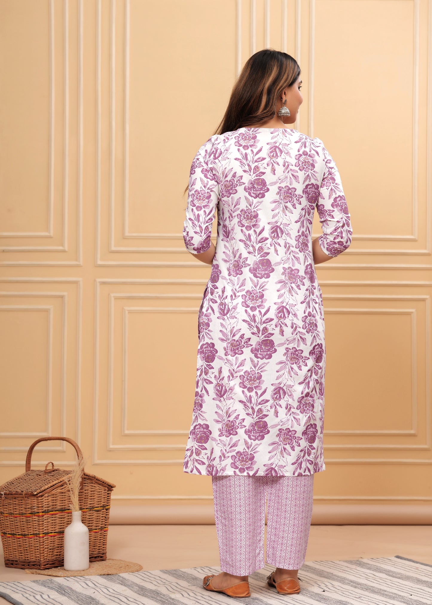 Women Rayon Printed Aliya Floral Print Straight Kurta Set with Cotton Dupatta