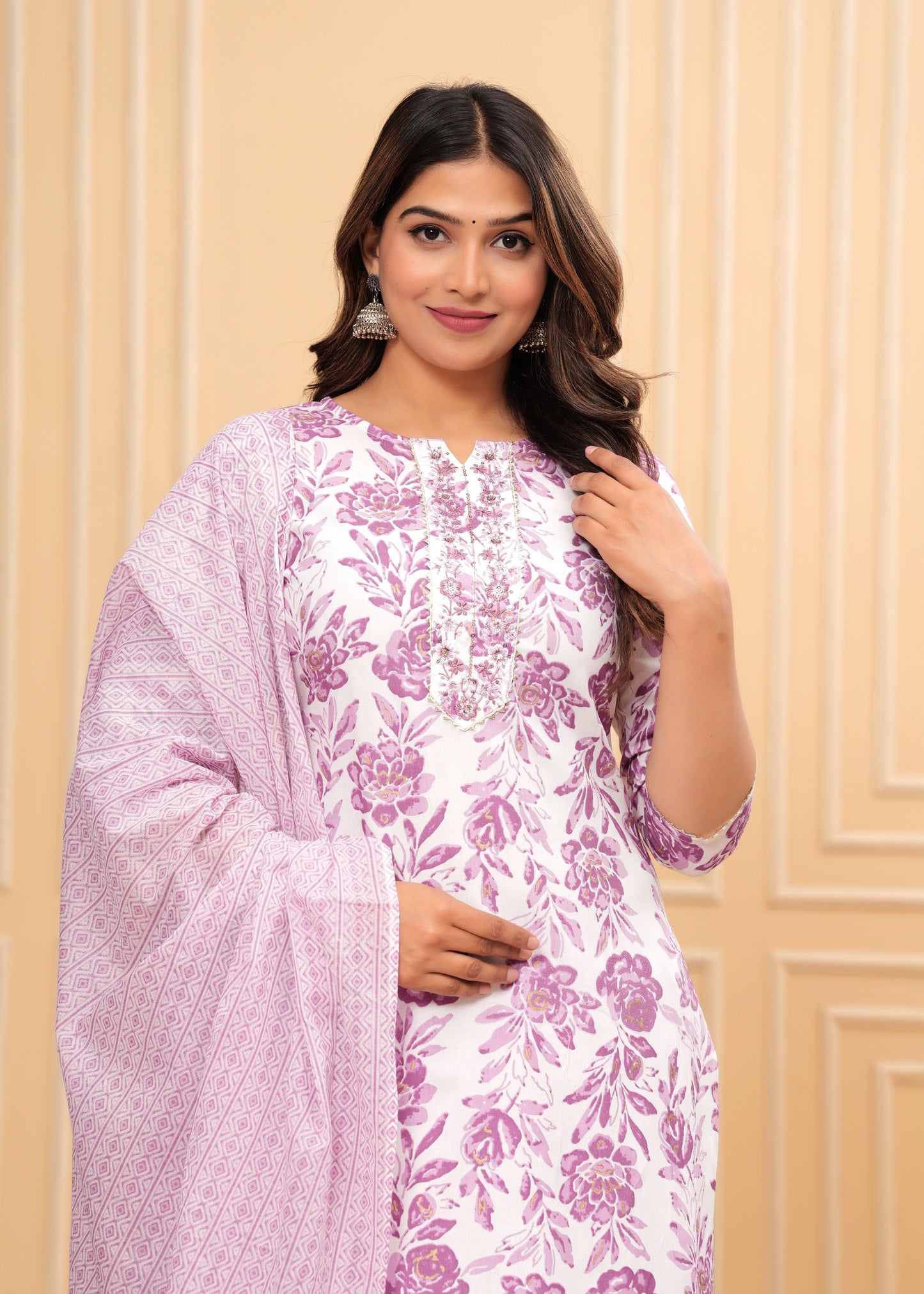 Women Rayon Printed Aliya Floral Print Straight Kurta Set with Cotton Dupatta