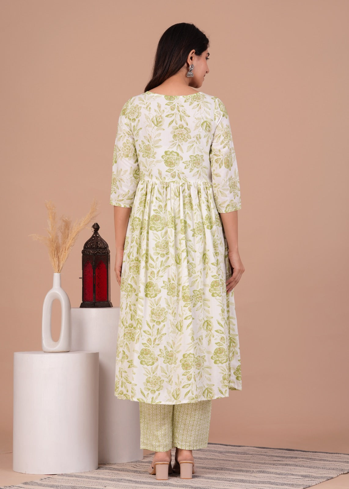 Women's Rayon Floral Print Anarkali Kurta Set with Cotton Dupatta and Printed Pants