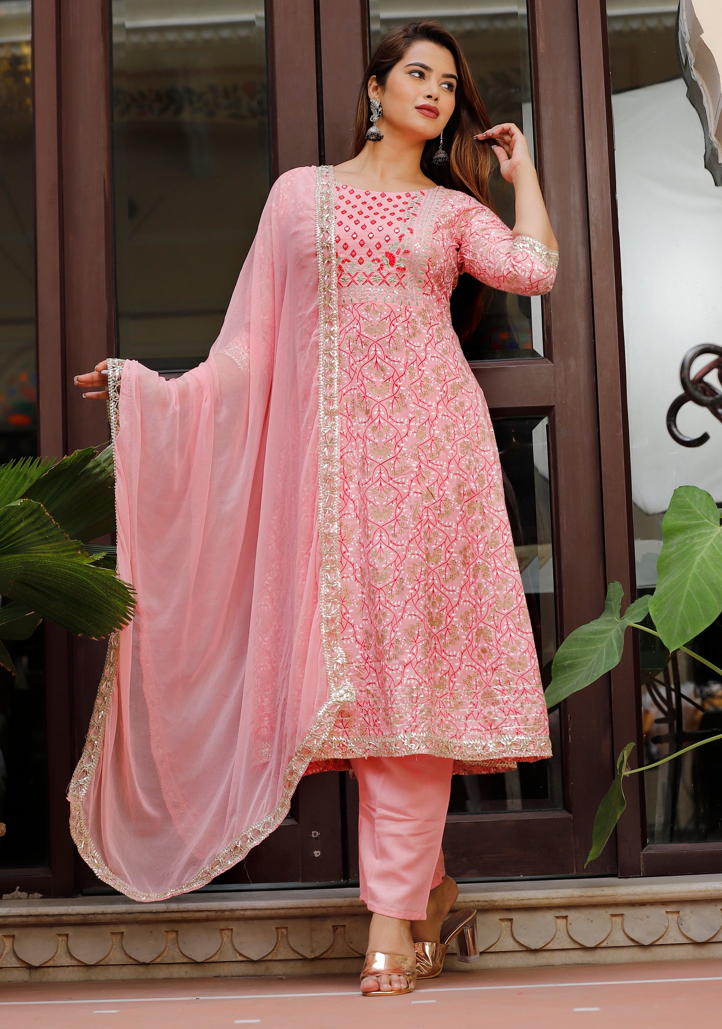 Women’s Rayon Makdi Print Kurta & Bottom Set with Cotton Dupatta – Ethnic Wear