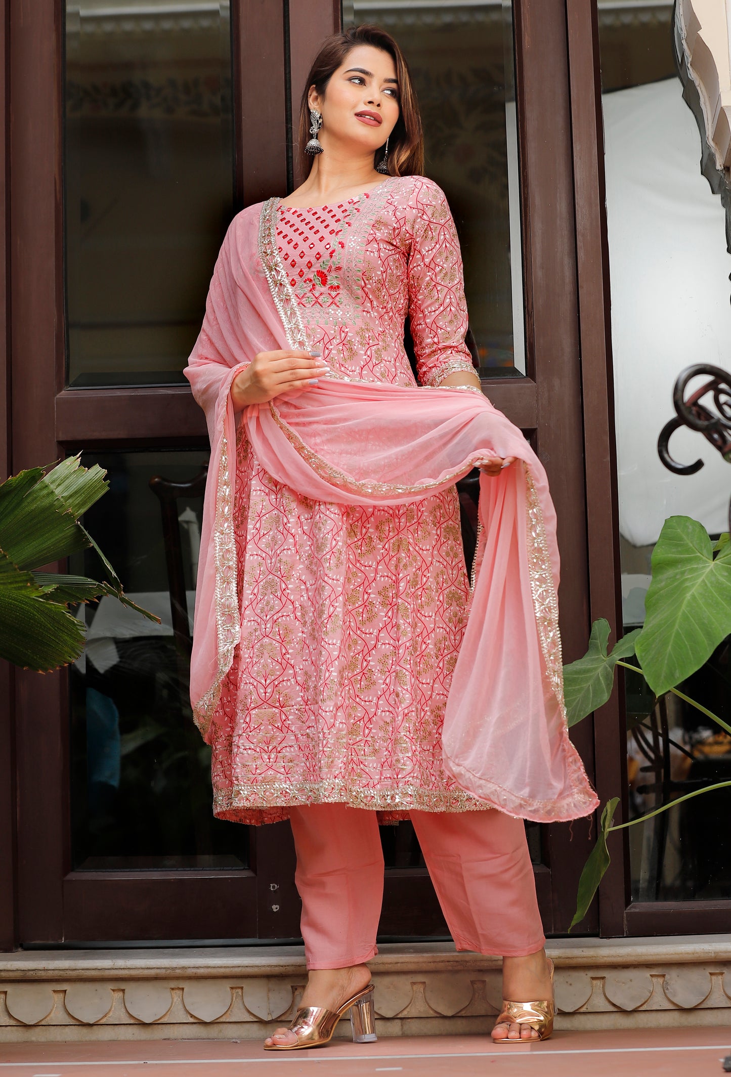 Women’s Rayon Makdi Print Kurta & Bottom Set with Cotton Dupatta – Ethnic Wear