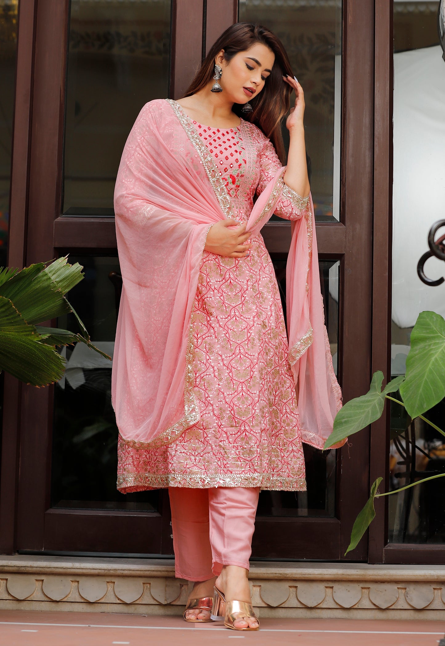 Women’s Rayon Makdi Print Kurta & Bottom Set with Cotton Dupatta – Ethnic Wear