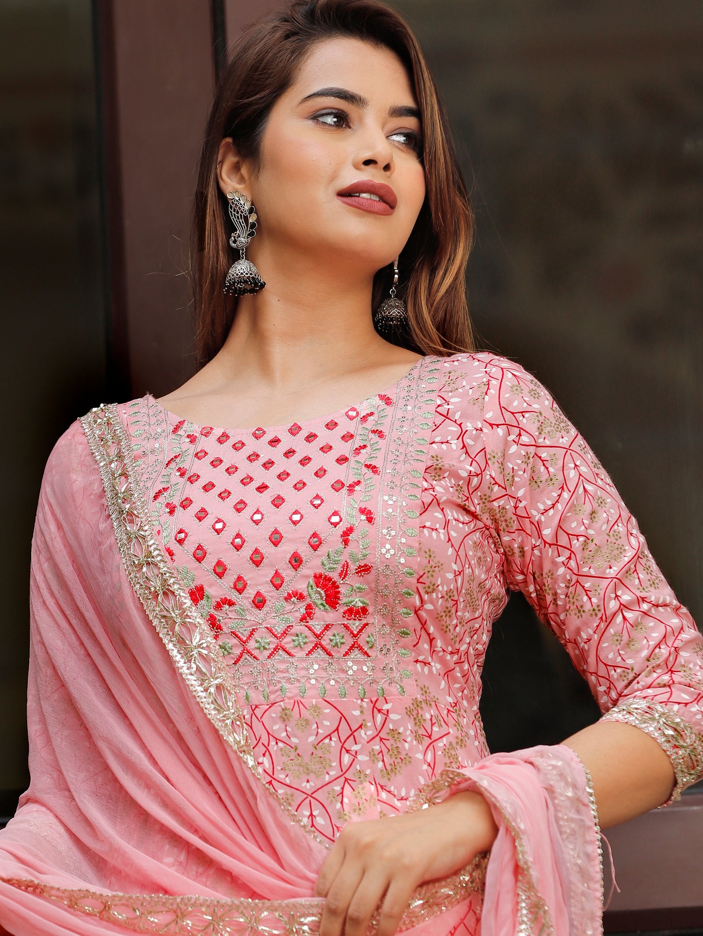 Women’s Rayon Makdi Print Kurta & Bottom Set with Cotton Dupatta – Ethnic Wear