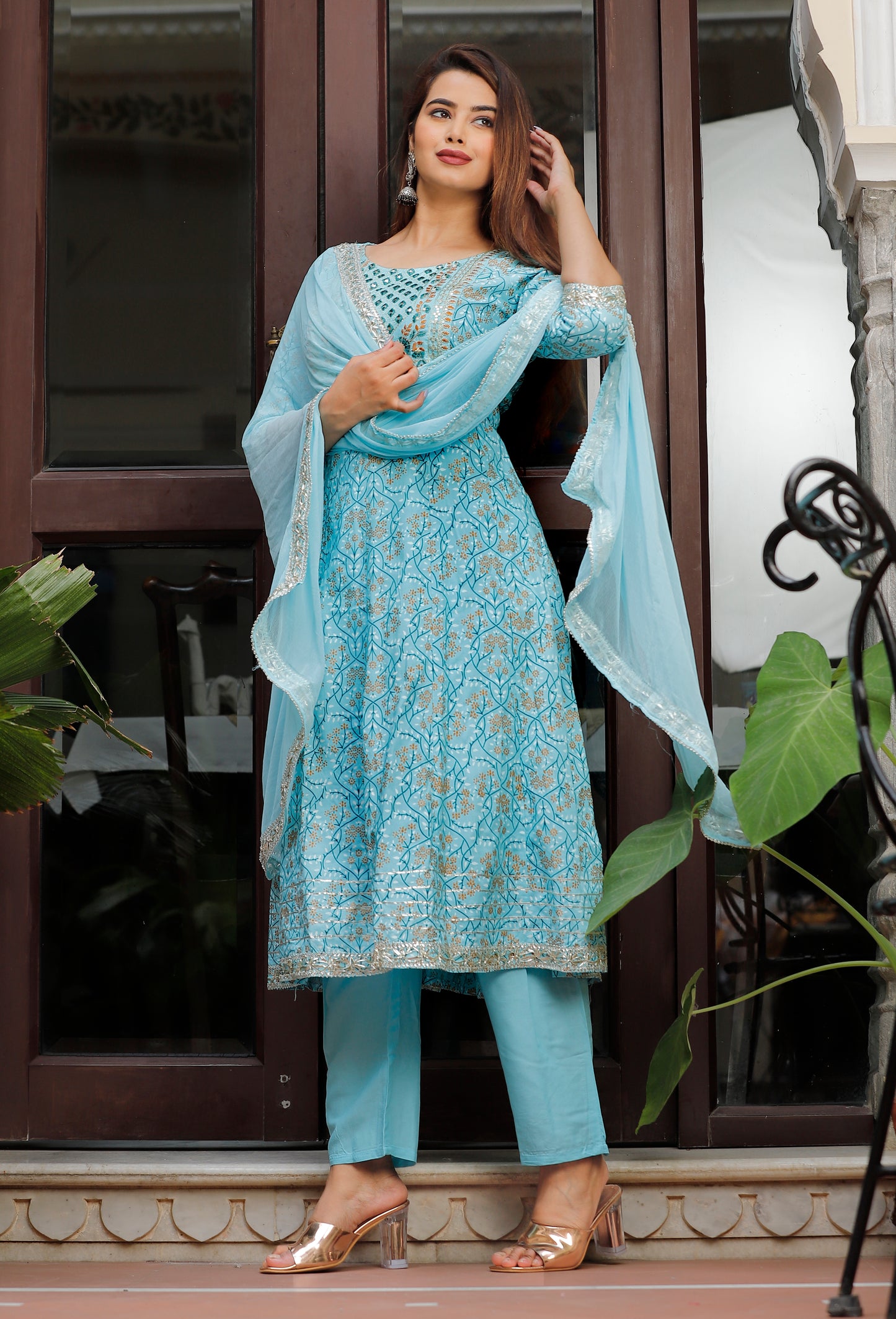 Women’s Rayon Makdi Print Kurta & Bottom Set with Cotton Dupatta – Ethnic Wear