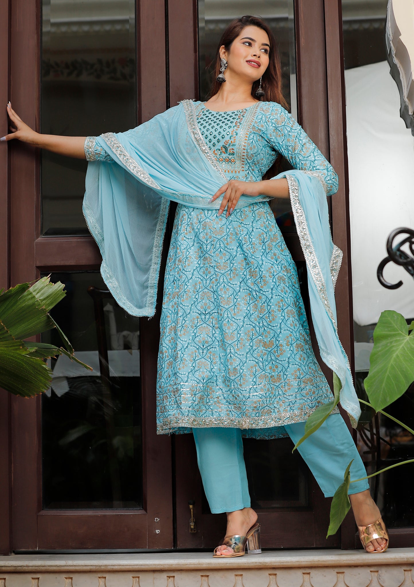 Women’s Rayon Makdi Print Kurta & Bottom Set with Cotton Dupatta – Ethnic Wear