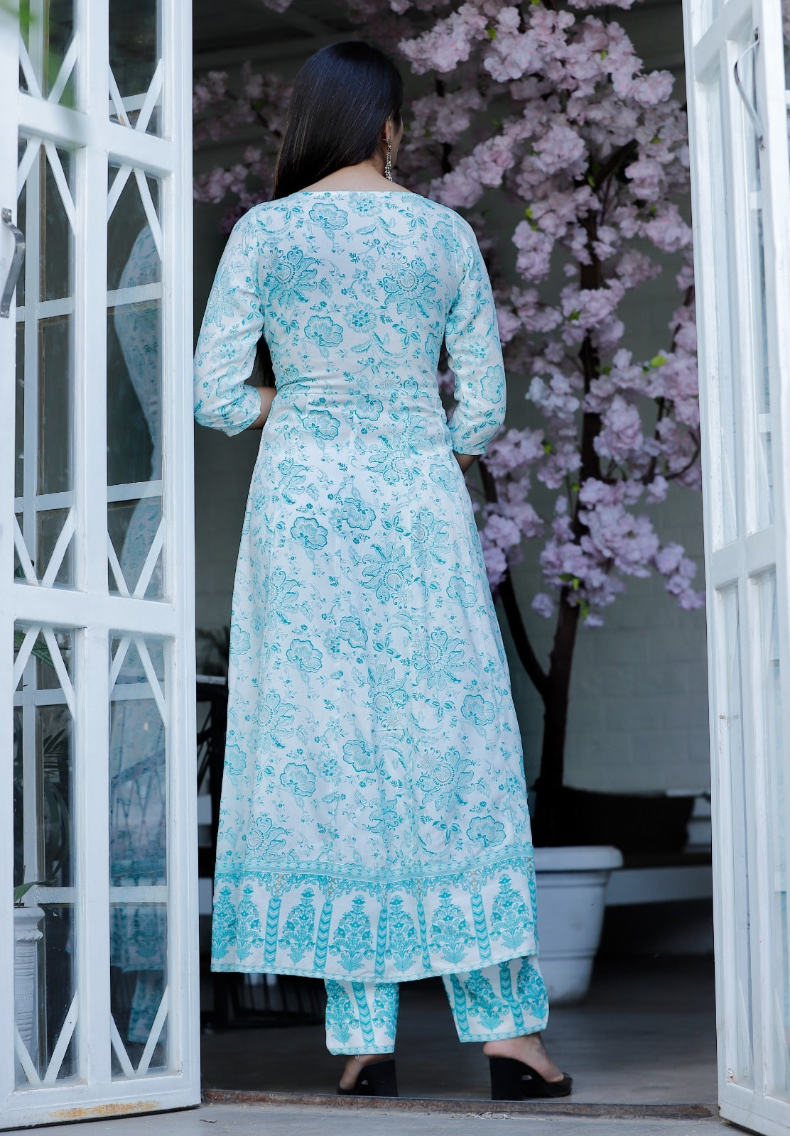 Women Multi-Color Rayon Anarkali Kurta Set with Embroidery & Cotton Dupatta
