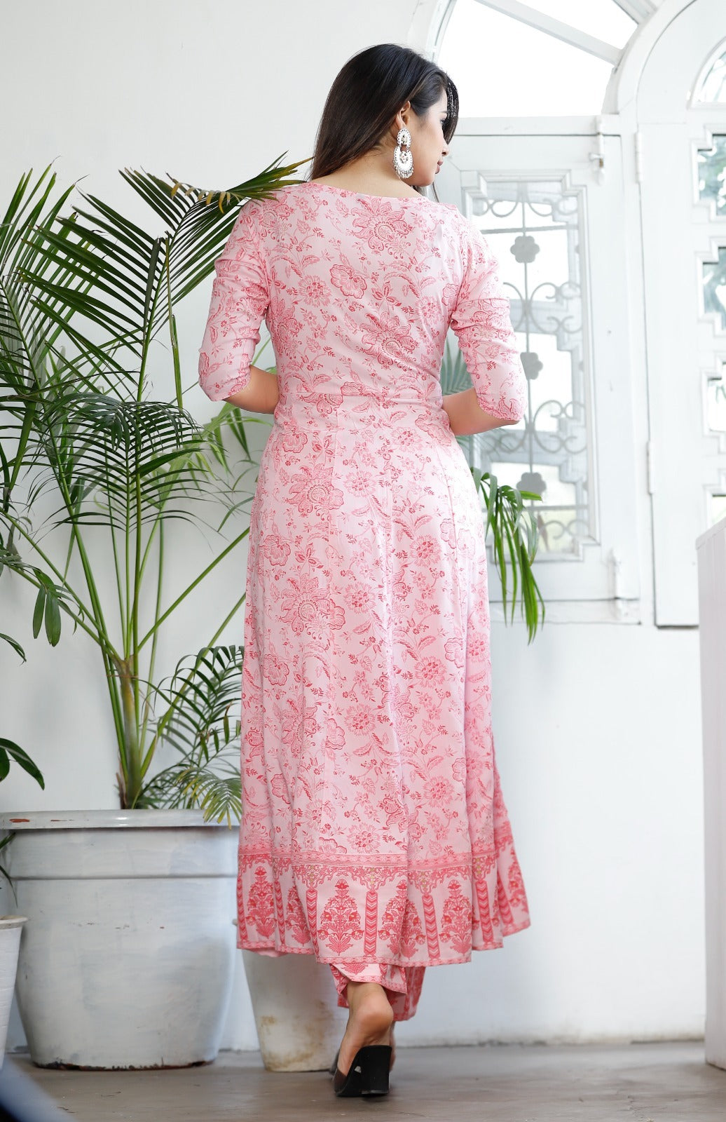 Women Multi-Color Rayon Anarkali Kurta Set with Embroidery & Cotton Dupatta