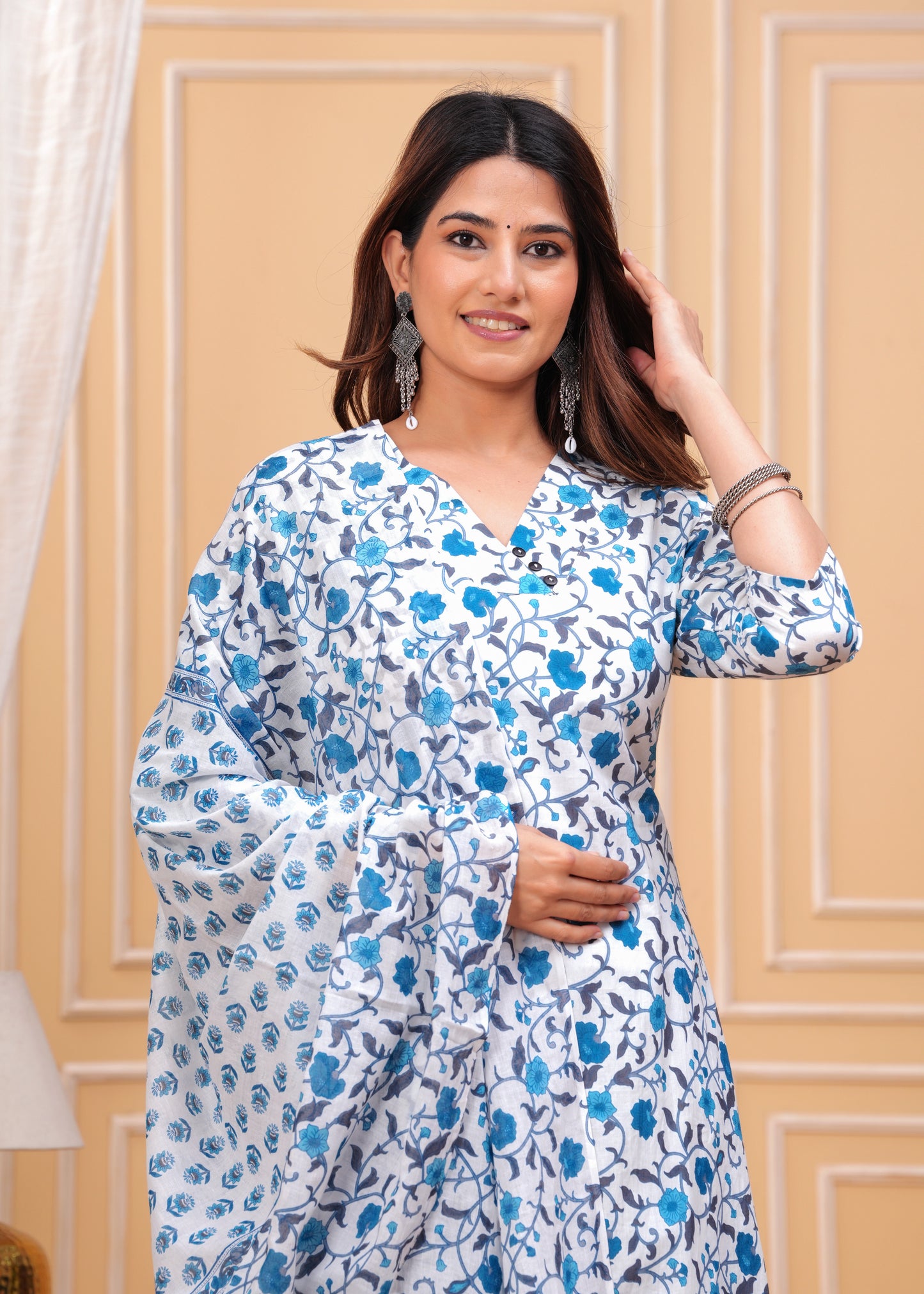 Women’s Cotton Printed Floral Kurta Set with Cotton Dupatta