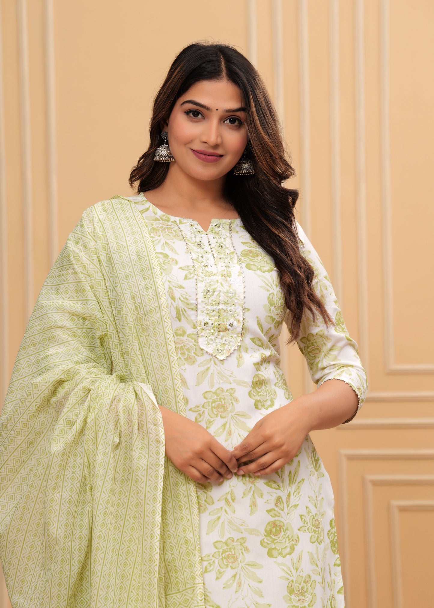 Women Rayon Printed Aliya Floral Print Straight Kurta Set with Cotton Dupatta
