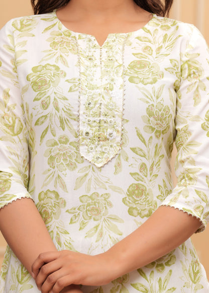 Women Rayon Printed Aliya Floral Print Straight Kurta Set with Cotton Dupatta