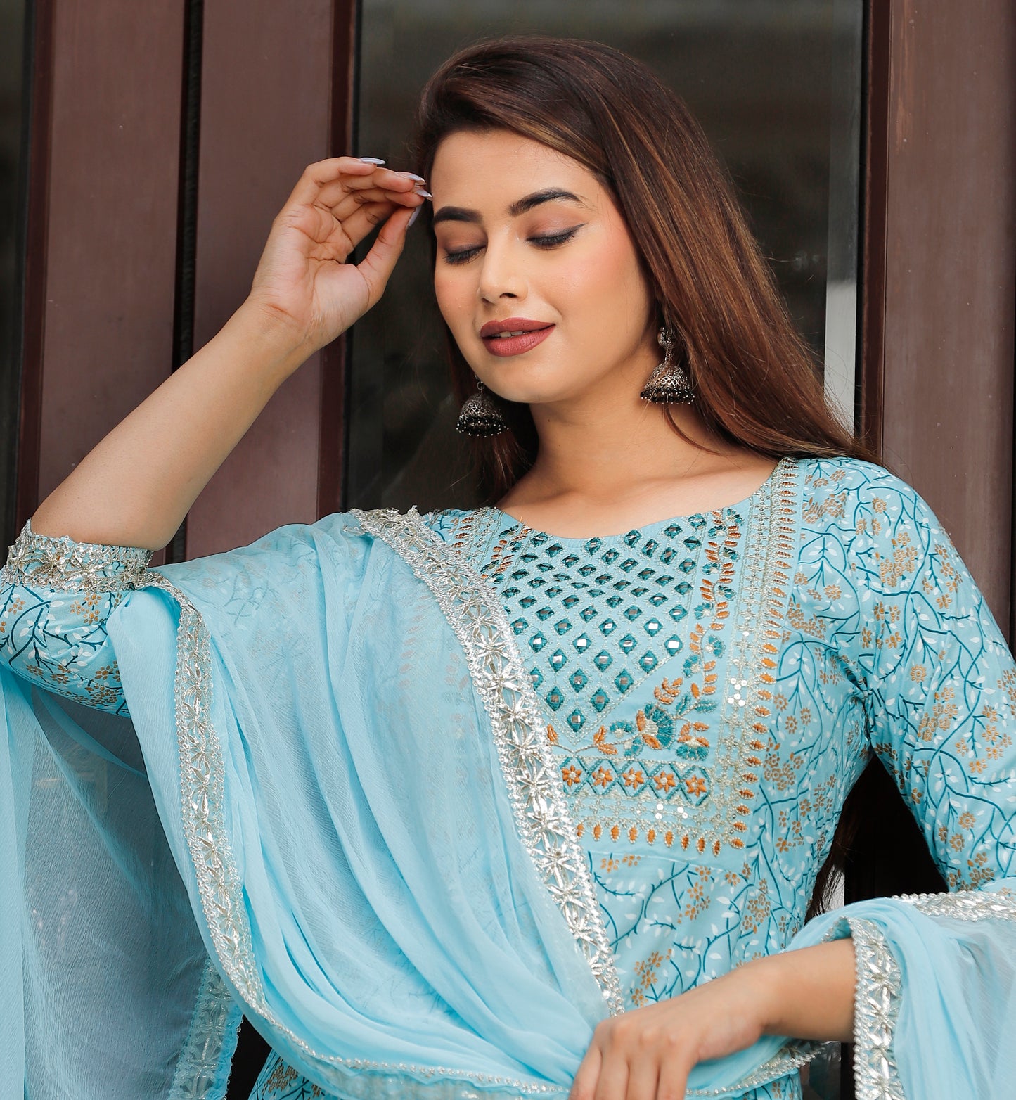 Women’s Rayon Makdi Print Kurta & Bottom Set with Cotton Dupatta – Ethnic Wear