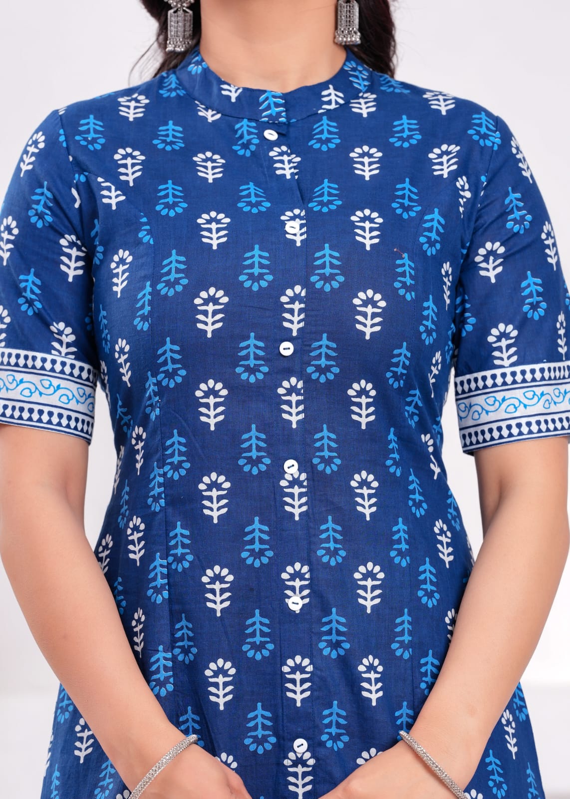 Women's Indigo Ethnic Wear Print Cotton Kurta With Bottomwear