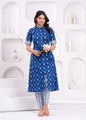 Women's Indigo Ethnic Wear Print Cotton Kurta With Bottomwear