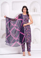 Women Cotton  Kurta And Cotton Bottom Printed Chiffon Cut Sleeve