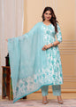 Women's Rayon Floral Print Anarkali Kurta Set with Cotton Dupatta and Printed Pants