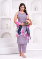 Women Zigzag Print Sleeveless Kurta Set with Pink & Navy Tie-Dye Dupatta